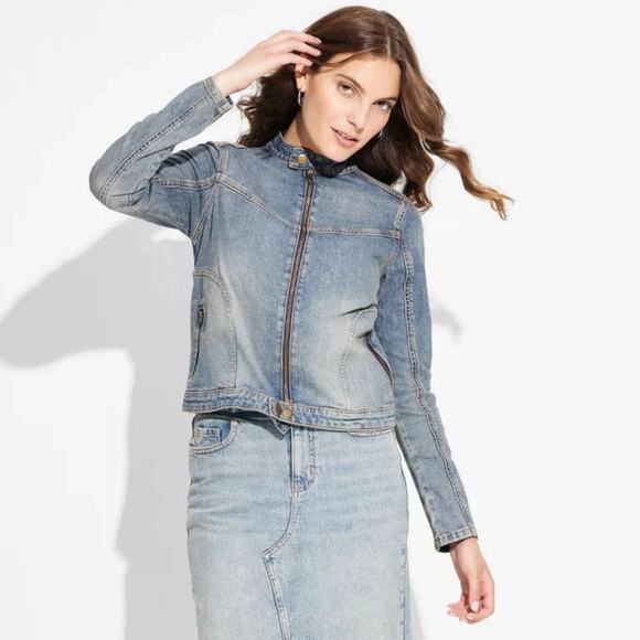 Wild Fable Women's Denim Racing Jacket Medium Wash Size XS - Picture 1 of 6